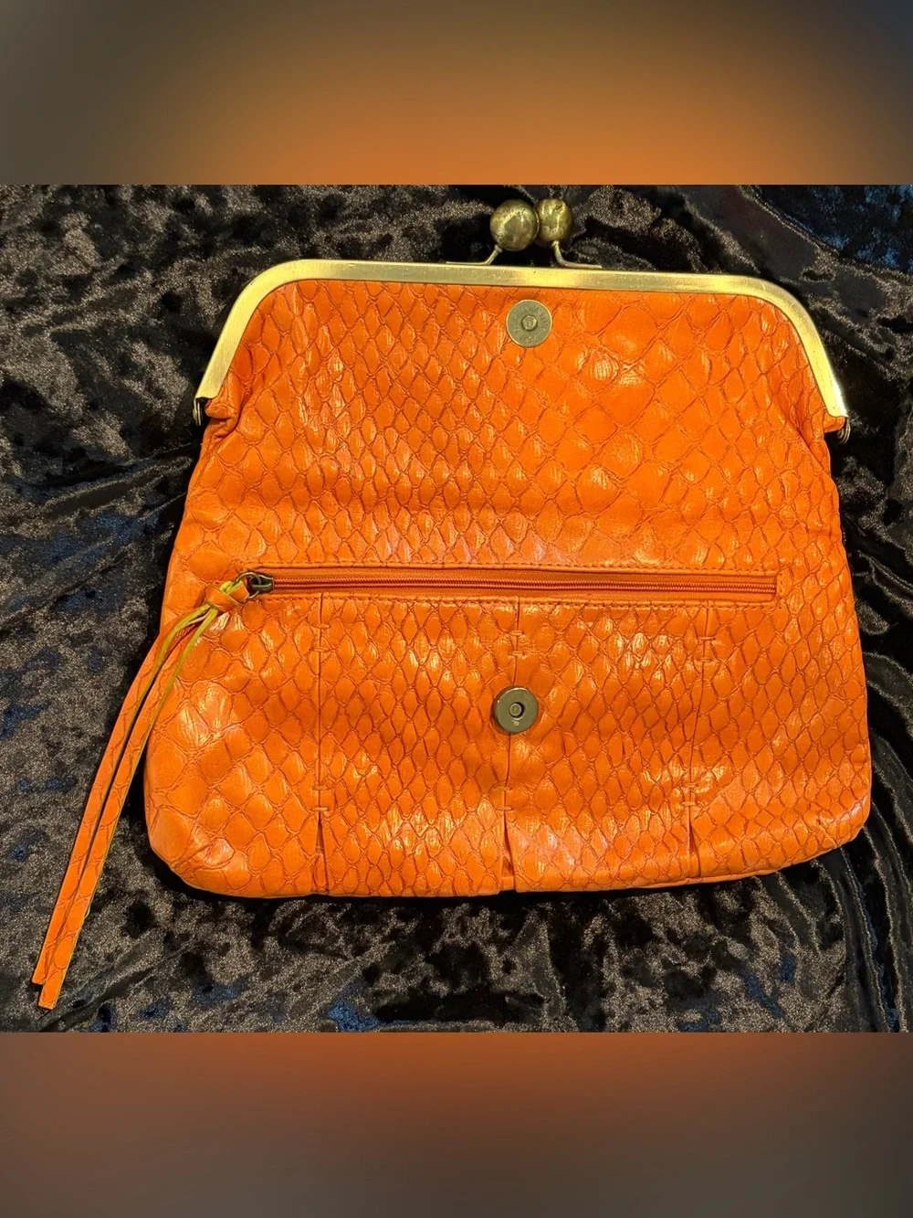 Jessica Simpson Orange Embossed Kiss-Lock Clutch Purse